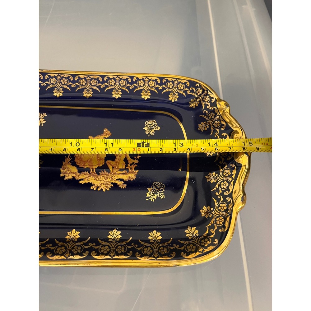 Limoges France Cobalt Blue Gold Gilded Fragonard Courting Scene Sandwich Tray - Picture 5 of 8